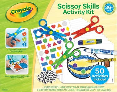 Crayola Toddler Scissor Skills Activity Kit, 3 Count Safety Scissors And Craft Supplies, Gift For Kids, Ages 3, 4, 5