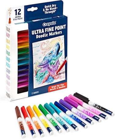 Crayola Crayola Doodle &amp; Draw Markers, Ultra Fine Point, Assorted Colors, Pack Of 12 Markers