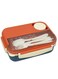 Plastic PP 4-Grids Lunch Box with Cutlery All-in-one Bento Box 1300ML Food Container for Adults Students Orange/Blue