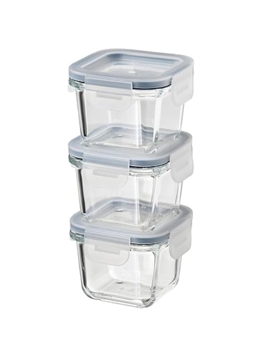 KNP Food container with lid, square/glass, 180 ml (3 PC) - Eat now or later. Store and heat up food using this durable food container with lid.