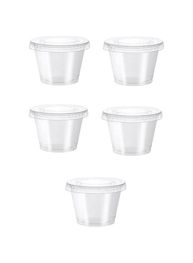 Portion Control Cups With Lids (4oz, 100-Pack) - Disposable Ramekin Cups for Meal Prep - BPA-Free Plastic Food Containers for Condiments, Sauces, Salsas, Dips, Jello Shots