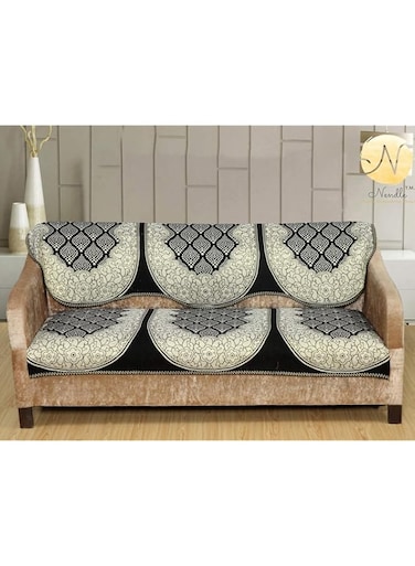 Nendle Cotton Sofa Covers Set of 3 Seater for Living Room (Black, 2 Pieces), 69 Inch x 27 inch, Abstract ASIN: B07W