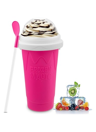 Honbuty Slushie Maker Cup - Magic Quick Frozen Smoothies Cup for Homemade Milk Shake Ice Cream Maker, Cooling Cup, Double Layer Squeeze Slushy Maker Cup, Birthday Gifts for Friends&amp;Family(Pink)