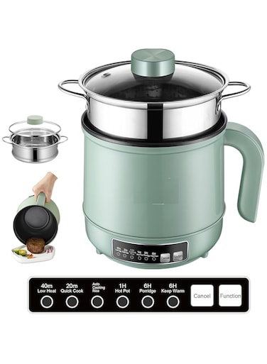 Excefore Smart Small Rice Cooker Steamer, Non-Stick Smart Mini Hot Pot with Timer and Automatic Shut Off, 5 Cooking Modes for Soups, Stews, Grains &amp; Oatmeal, Great for 1-2 Persons, Green