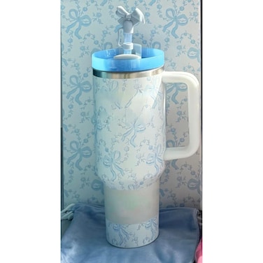 Stanley LoveShackFancy Blue Floral Insulated Tumbler with Handle &amp; Splash-Proof Lid