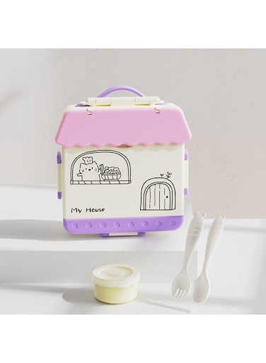 Lunch Box For Kids with Reusable Spoon and Fork, Leakproof Food Container for On the Go Meal, Microwave Safe (purple)