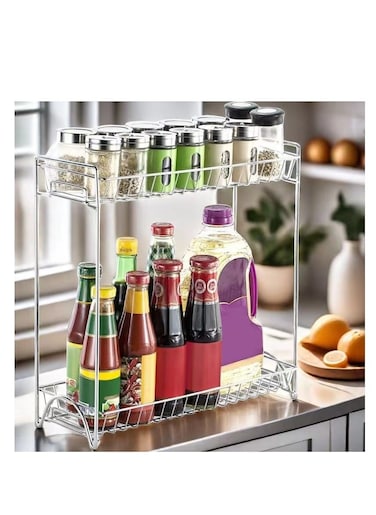 2-Tier Spice Rack Standing Rack Kitchen Bathroom Countertop Storage Organizer Bottle Shelf Holder Chrome