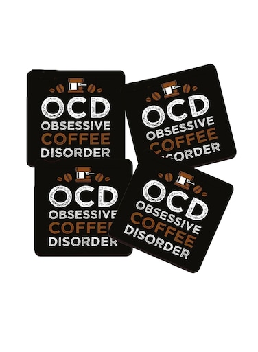 Coasters For Cups - Printed Obsessive Coffee Disorder Design, Pack Of 4, Durable Drink Coasters For Tables, Hot Dishes, Or Drinks