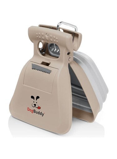 DogBuddy Pooper Scooper, Portable Dog Pooper Scooper, Poop Scoop for Small and Large Dogs, Pooper Scooper with Bag Attachment, Leash Clip and Dog Poop Bags Included (Large, Taupe)