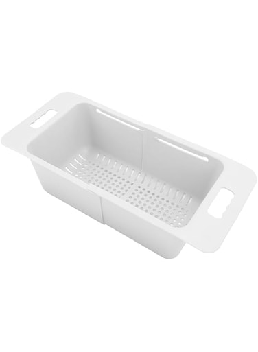Plyisty Vegetable Basket, Household Thickening 40-52cm Expandable Sink Draining Basket, Shelf Dishwashing Basket Deep Freezer Organizer Bins with Handle, Maximizes Freezer Space(White)