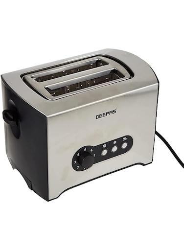 Geepas 900W 2 Slice Toaster GBT6152 - Stainless Steel Bread Toaster with High Lift Function - Reheat  Defrost Function  Lift &amp; Lock Function, Wide 2 Slots