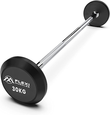 Fixed Barbell with Rubber-Coated Weights &ndash; 30kg Pre-Loaded Straight Weight Bar for Home Gym