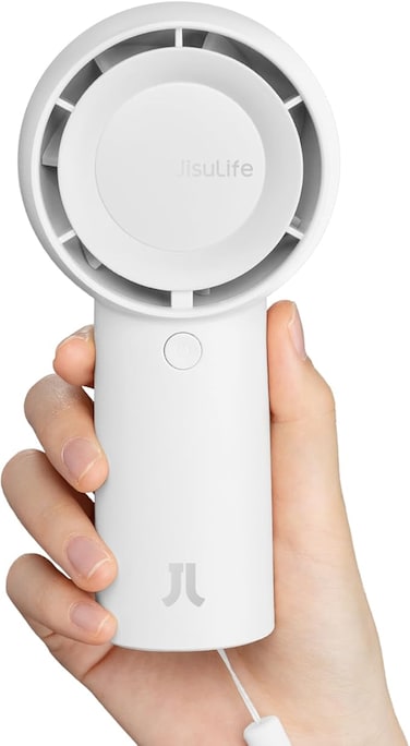 JISULIFE Handheld Turbo Fan [16H Max Cooling Time] Mini Portable, 4000mAh USB Rechargeable Personal, Battery Operated Small Pocket Fan with 5 Speeds for Travel/Outdoor/Home/Office - White