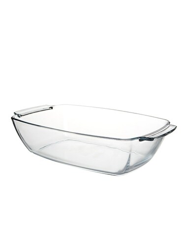 Rectangular Deep Glass Baking Tray, 4420 Ml Capacity, 90 Mm Height, 233X380 Mm Diameter - Clear