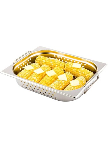 Restaurantware Half Size Perforated Steam Table Pan - 2.5" Deep - Collapsible Handles - Anti Jam - Commercial Grade Stainless Steel - 1ct Box - Met Lux -