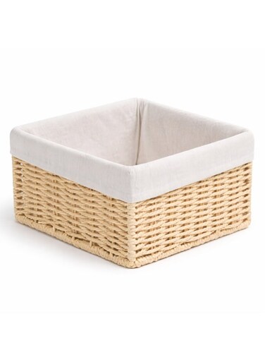 Hand-Woven Paper Rope Storage Basket &acirc;&euro;&ldquo; L 20 x B 20 x H 10 cm, with Removable Linen Liner &amp; Sturdy Metal Frame, Woven Organizer Bin for Living Room, Bedroom, Bathroom, Closet &amp; Home Storage