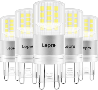 Lepro G9 LED Light Bulbs, Cool White 6000K, 3.8W 470lm LED Capsule Bulbs for Crystal Chandeliers, Energy Saving, 40W Halogen Bulbs Equivalent, Ceiling and Wall Light Fittings, Non-dimmable, Pack of 5