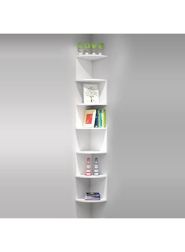Rubik Corner Shelf Wall Mounted, 7 Tier Zigzag Wall Mounted Wood Halter Floating Shelves for Home Office Storage and Decor Display (White)