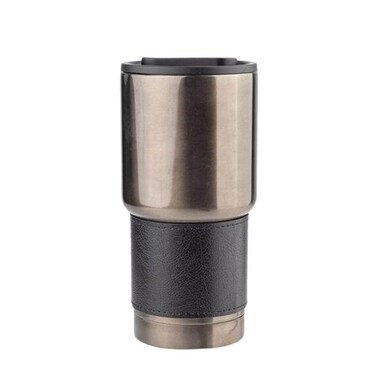Larsen BOLIN 530ml Double Wall Vacuum Insulated Stainless Steel Tumbler with PU Grip Sleeve, Leak-Resistant Lid, Hot &amp; Cold Travel Mug, Gunmetal Finish, Fits Car Cup Holders - Black