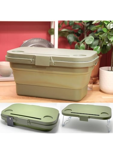 Lomeshow Collapsible Picnic Baskets with Lid, 16L 17Qt Leak-Proof Foldable Bucket, Anti-Slip Pad, 3-in-1 Multipurpose Design, Perfect for Picnic, Camping, Fishing, Car Wash, Trunk Organizer, Green