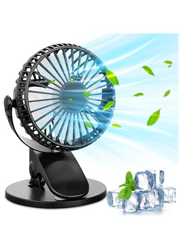 Necomi Clip on Fan, 360&deg; Rotation Portable Small Desk Fan,Rechargeable Battery Operated Portable Fan with 3 Speeds, Quiet, USB Camping Fan, Lasts 40hrs, Baby Stroller, Office Desk Fan