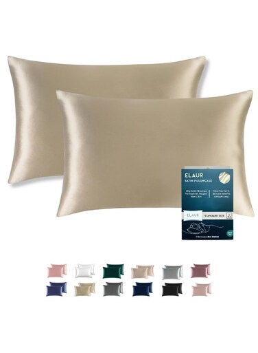 Satin Pillowcase for Hair and Skin, Super Soft and Cooling Similar to Silk Pillow Cases 2 Pack with Envelope Closure, Gift for Women Men(20"x26" Standard Size) (Champagne)