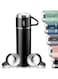 Vacuum Insulated Flask 500ml/17.6oz Stainless Steel Thermo Bottle with 3 Cups for Coffee Water Hot and Cold Drink Flasks. (Black)