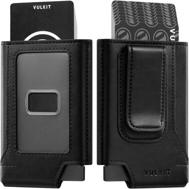 VULKIT Mens Wallet Card Holder Pop Up Card Wallet Slim Leather RFID Blocking Minimalist Wallet With Money Clip Black