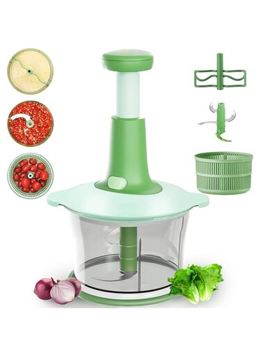 YumLock 1.5L Manual Food Processor - Salad Spinner Large Lettuce Spinner Kitchen Gadgets - Meat Masher - Express Hand Held Onion Chopper &amp; Dicer for Baby Food, Garlic, Veggies - BPA Free