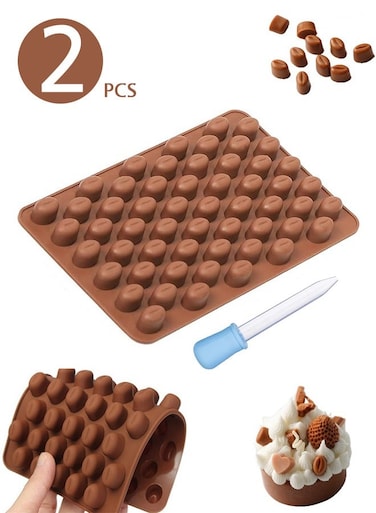 2 PCS Mini Coffee Bean Molds, with a Dropper, Coffee Silicone Mold for Making Small Jelly Bean Hard Candy Gummy Frozen Turmeric Golden Past