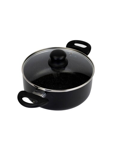 Casserole With Glass Lid Durable Marble Coating, Forged Aluminium Construction, Nonstick Dish For Gas Induction &amp; Ceramic Hobs Induction Bottom 20 x 9cm
