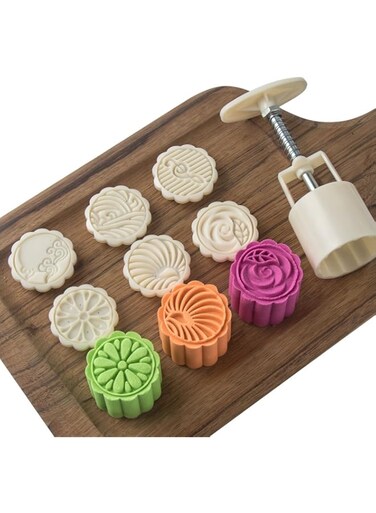 Cookie Press Cake Stamp Moon Cake Mold with 6 Stamps - 50g DIY Decoration Mid Autumn Festival