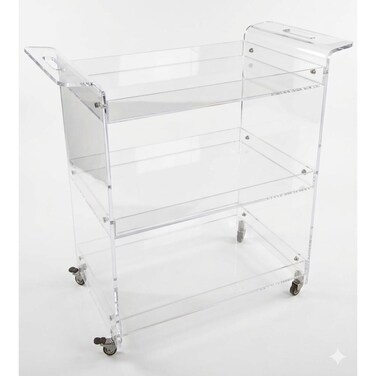 Tradeo 3-Tier Clear Acrylic Rolling Utility Cart with Built-in Handles &amp; Lockable Swivel Wheels