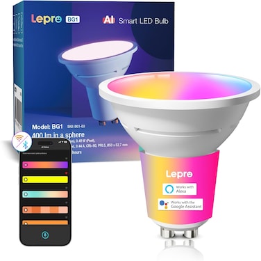 Lepro BG1 AI Smart Bulbs GU10, 400lm 4.5W Spotlight Bulb Dimmable, RGB 2700K-5700K, 50W Halogen Equivalent, Works with Alexa/Google Assistant, Voice Control, Personalized AI Lighting Designer