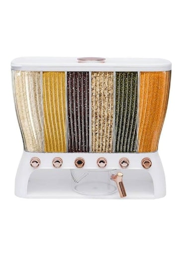 Grain Dispenser Lentil Dispenser 6 Grid Food Dispenser Dry Food Dispenser Sealed Rice Dispenser Food Container Storage Bucket Rice Bucket For Kitchen 10KG