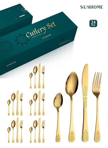 24-Piece Stainless Steel Cutlery Set Gold Spoon Set Spoon And Fork Set