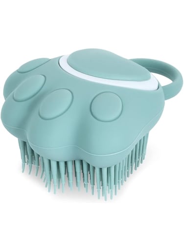 Oasisgalore Pet Grooming Brush, Silicone Rubber Dog Bath Brush Comb, Soft Silicone Puppy Massage Brush Hair Fur Grooming Cleaning Brush with Shampoo Dispenser, Blue