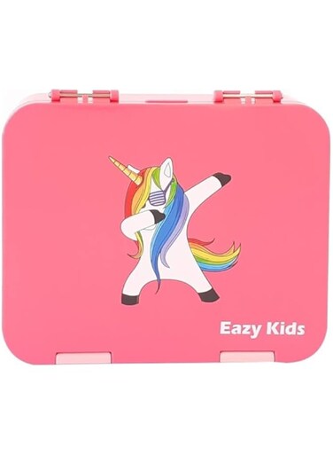 Eazy Kids Bento Lunch Box   4 Compartment   Slant Mouth Opening   Microwable   Dishwasher Safe   Back To School Season   Made Of Triton   Unicorn Pink
