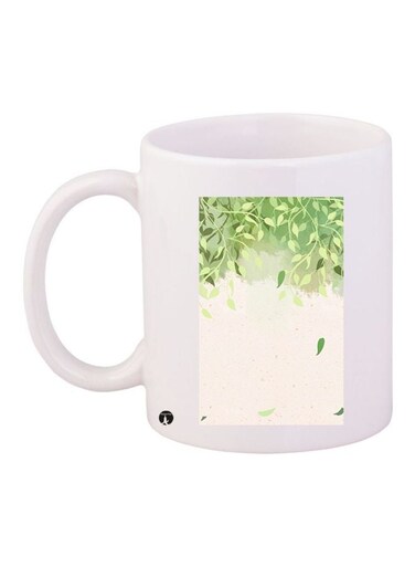 Leaf Printed Coffee Mug White/Green/Beige 11ounce