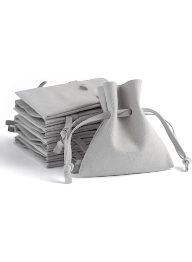 Oasisgalore 20Pcs Microfiber Drawstring Bag, Luxury Small Jewelry Gift Pouch Packaging for Necklace, Rings, Earrings, Leather Flip Headphone Bag, Microfiber Bundle Mouth Velvet Bag (Gray, 8x7cm)