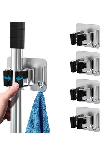 Holder Pack of 4 for Kitchen Home Garage and Laundry Mop Holder with Wall Mount Multipurpose Mop and Broom Holder Organizer