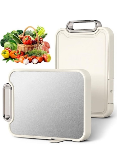 Titanium Cutting Board for Kitchen, Cutting Boards Non Toxic Double Sided Metal Pure Titanium and Wheat Straw PP Chopping Board Food Grade Easy to Clean Large Size 16"*10"*0.9"(White)