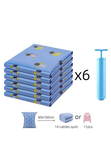 Premium Vacuum Storage Bags with Manual Pump, 6 Pack, Reusable Space Saver Bags for Clothes, Mattresses, Blankets, Duvets, Pillows, Comforters, Quilts, Travel