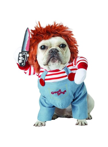 Qidelong Pet Deadly Doll Dog Costume, Novelty Dog Cosplay Funny Halloween Costumes, Cute Dog Clothes for Small Medium and Large Dogs Cats Puppy, Party Dress Up Cool Dog Outfit Scary and Spooky Apparel