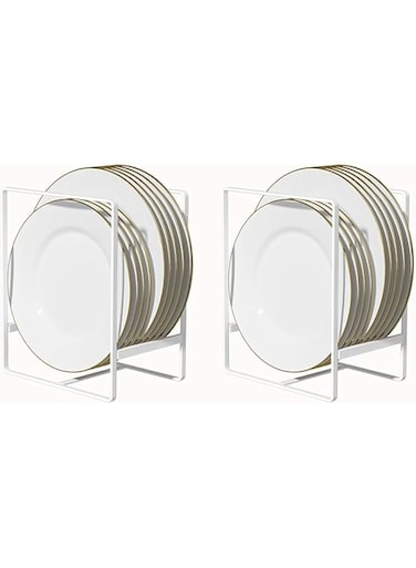Khazna Plate Rack dish rack Kitchen Space Saver plate holder plate stand plate organiser for kitchen plate organizer pot organiser kitchen gadget drawer- White, Large, 2 Pieces