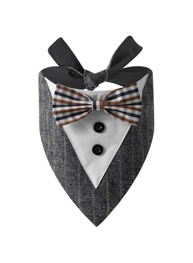 Dog Tuxedo Wedding Bandana Collar with Bow Tie Adjustable Dog Tuxedo Suit Formal Dog Costumes Pet Party Tux for Small Medium Large Dogs Pets (Medium,Gray)