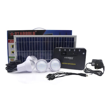 STARGOLD Solar Lighting System 10W Solar Panel 4LED Bulbs With 10 In 1 Charging Cable Control Box With Built In Battery