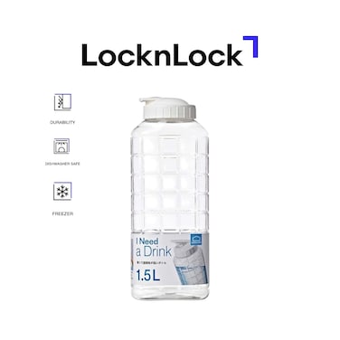 LocknLock 1.5L Chess Water Bottle - Clear PET with Non-Slip Grip and Durable Design