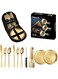 Camping Utensil Set,Portable Picnic Cutlery Set 10 Pcs with Case, Stainless Steel Tableware Set with Spoons Forks Plate,Travel Silverware Kit for Outdoor Hiking Picnic Dinnerware Set (Gold)