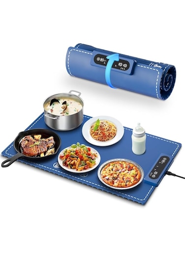 Xisiciao Electric Warming Tray, Food Warming Mat with 3 Temperature Settings, Roll Up Portable Electric Warming Tray for Parties, Buffets Party, Travel, Daily Lives ﻿ (Blue)